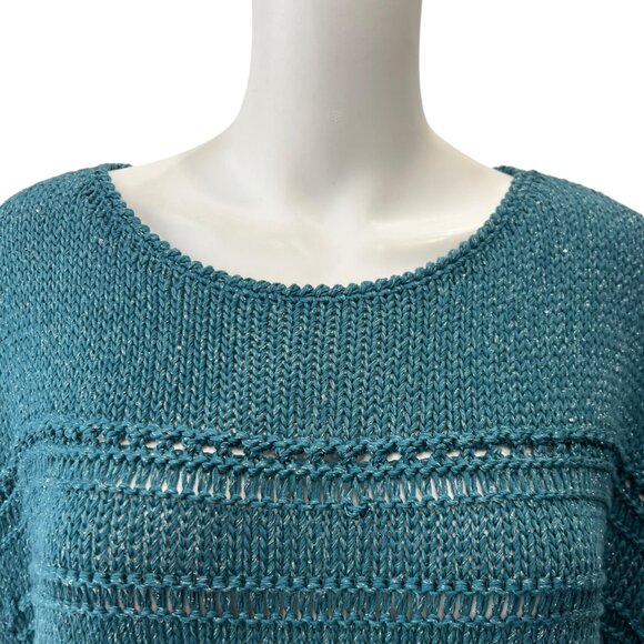 $498 Lafayette 148 Blue Teal Knit Metallic Cotton Seater size XXL - Picture 3 of 8
